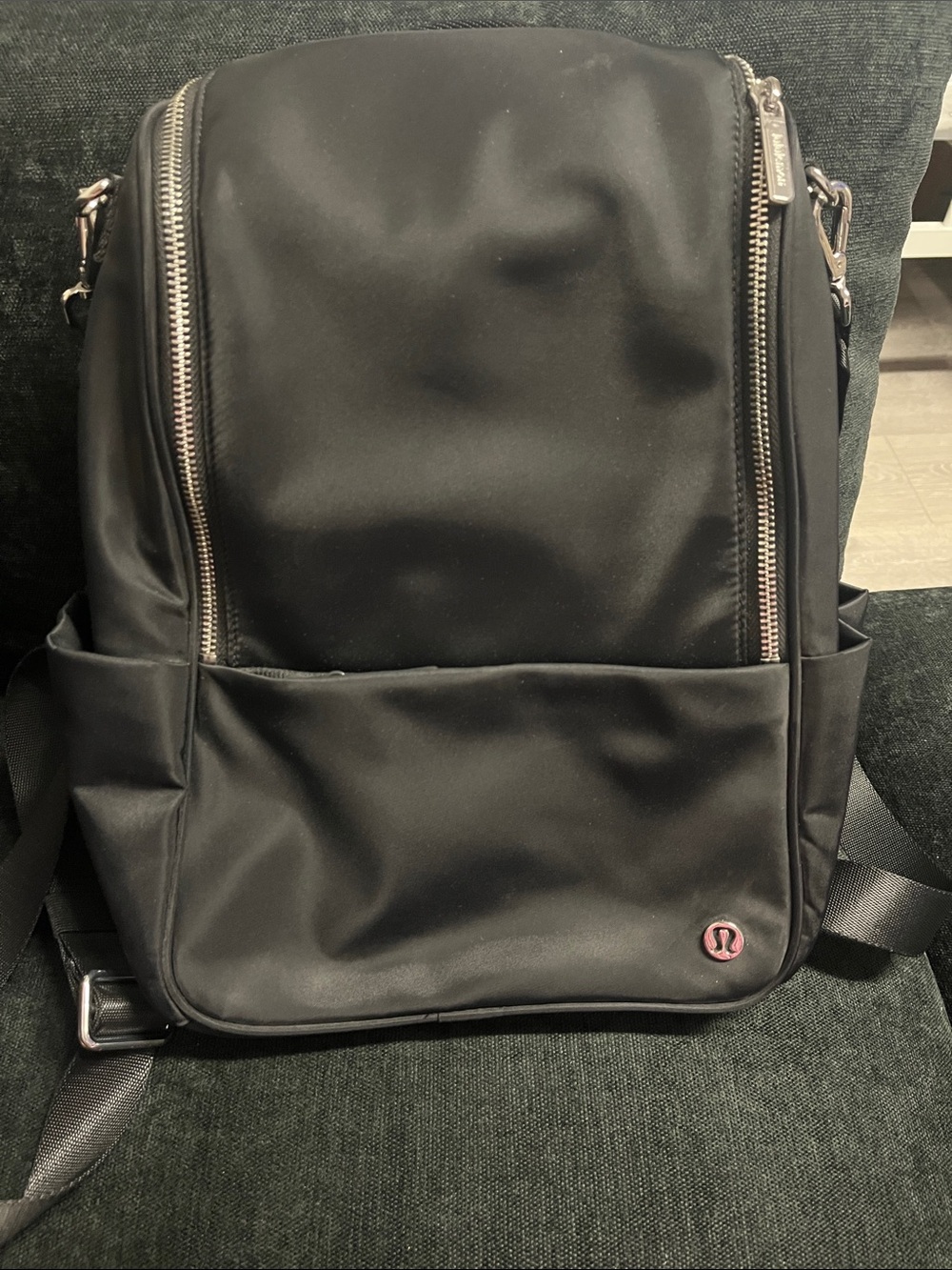 lululemon athletica Black Nylon Backpack with Silver Zippers